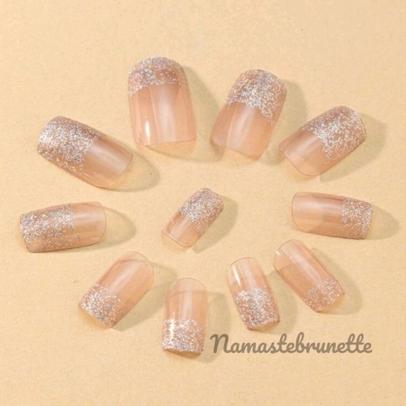 2/$16 Glitter French Manicure Press On Nails - Picture 3 of 9